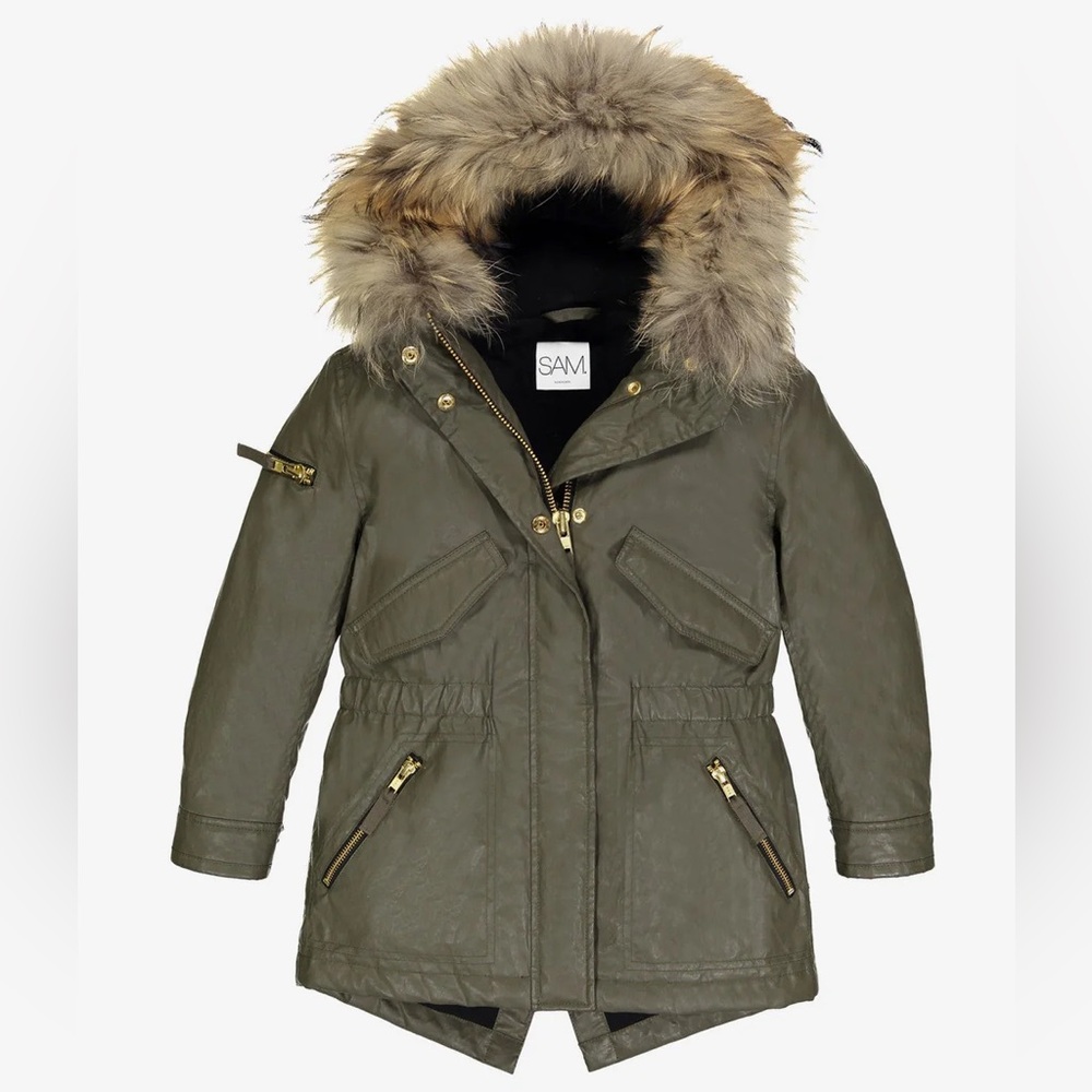 SAM. Kids Hudson army green Coated genuine fur hood coat jacket